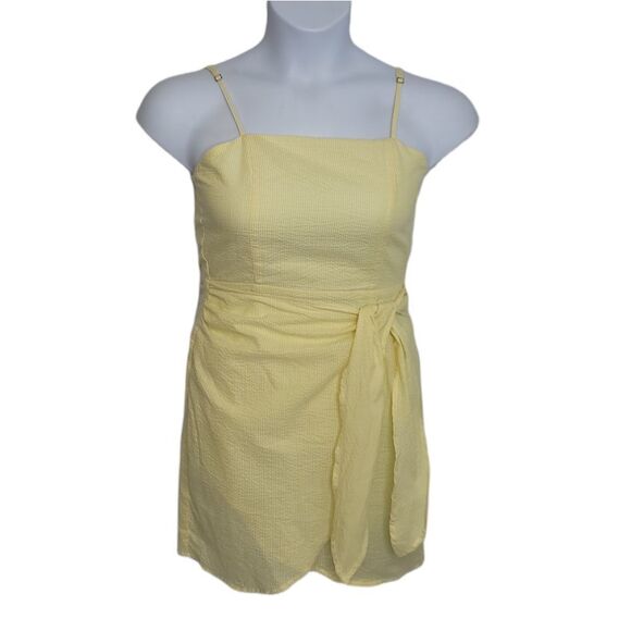 EMORY PARK dress yellow stripe seersucker spaghetti strap wrap mini S‎ - Picture 3 of 13